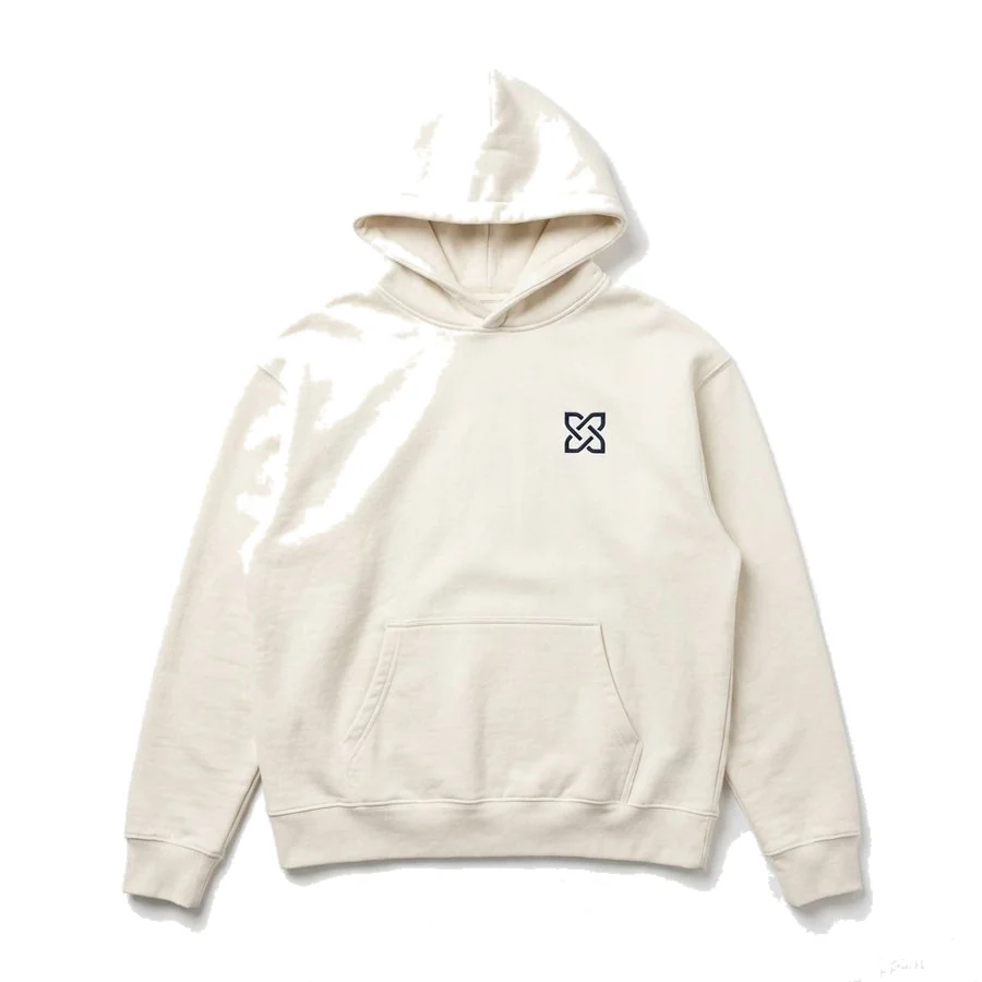 Cream Dolvero Desk Hoodie with small navy chest emblem